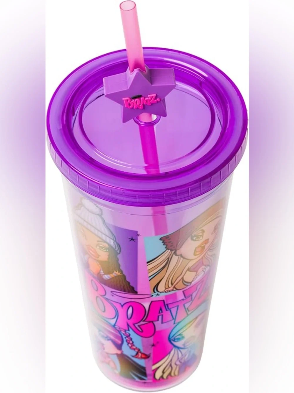 Silver Buffalo Bratz Dolls Pink Purple Fashion, Plastic Cold Cup, 24oz